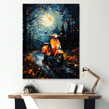 Night Streets And Scooters - Scooter Canvas Wall Art